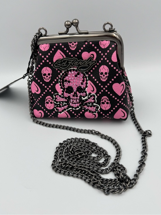 Ed Hardy Handbags - Ed Hardy Mini Kiss Lock Purse Pink Skull Rhinestone Coin Purse NWT Y2K Baddie